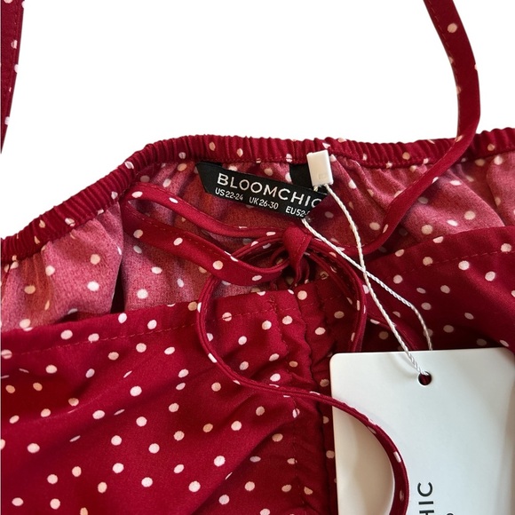 New Bloom Chic Women's US 22 24 Red Polka Dot Ruched Front Tiered Midi Dress NWT - Picture 7 of 13